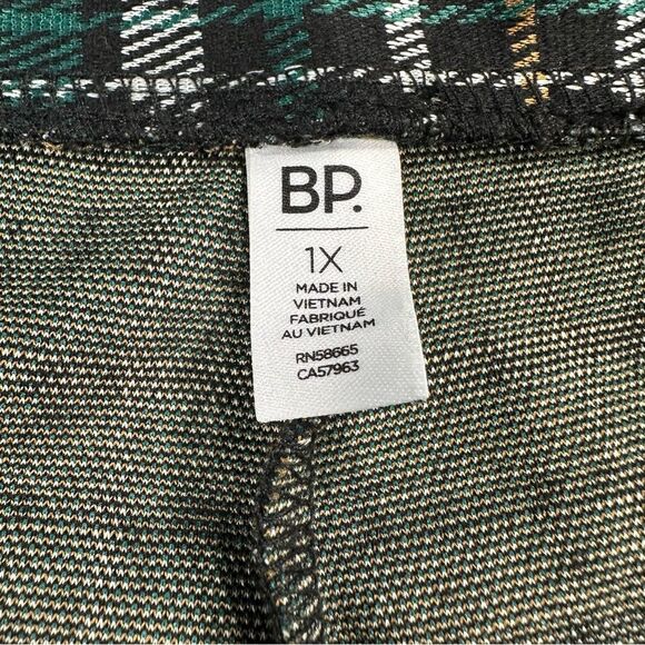 BP Women's 1X NWOT Pants Green Julia Plaid Flare O-Ring Zip High Rise - Picture 3 of 14